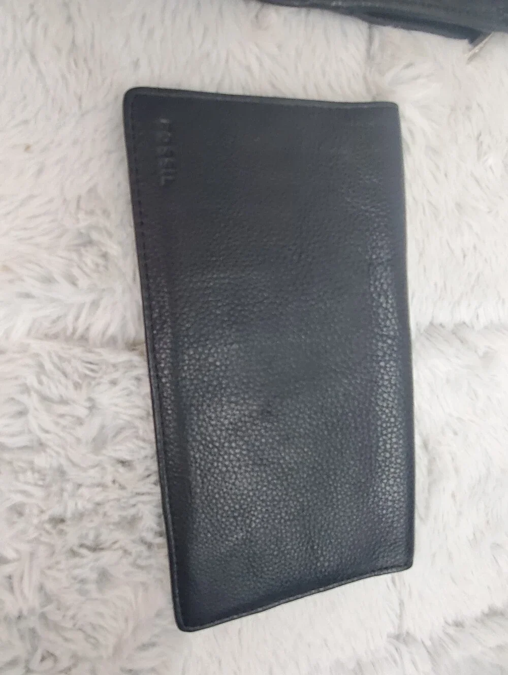 NWT Vintage Fossil Black Leather Tri Fold Wallet Coin Dept & Removable Checkbook